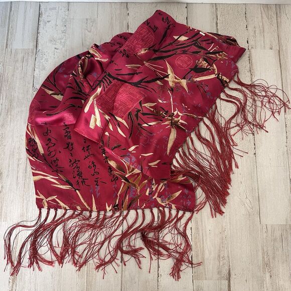 Silk Neck Scarf Asian Fringe Party Cocktail Luxury Japan Gift Travel Accessory - Picture 2 of 6